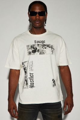 Savage Hustle Oversized Short Sleeve Tee - White sold by Fashion Nova
