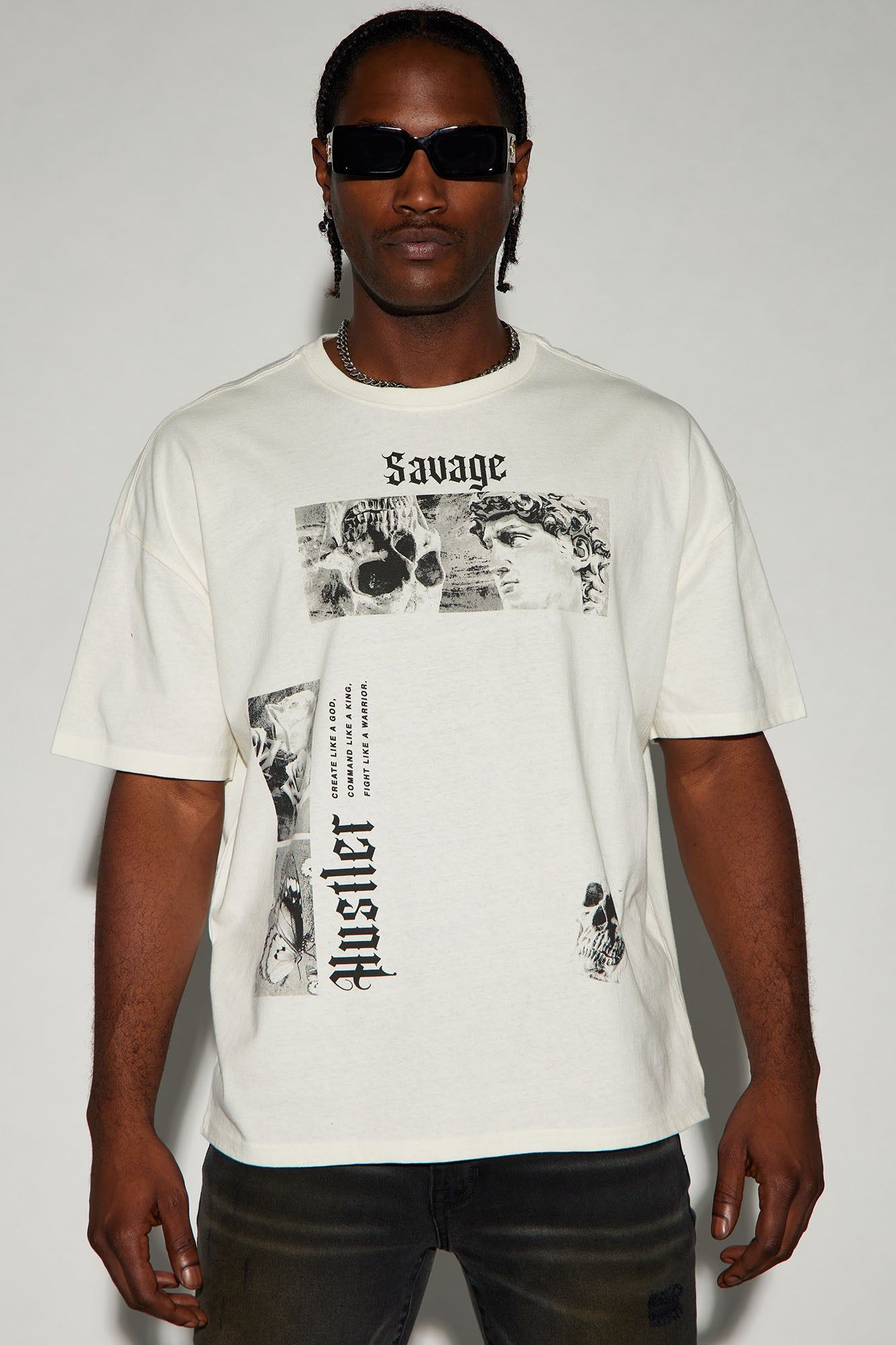 Savage Hustle Oversized Short Sleeve Tee - White sold by Fashion Nova