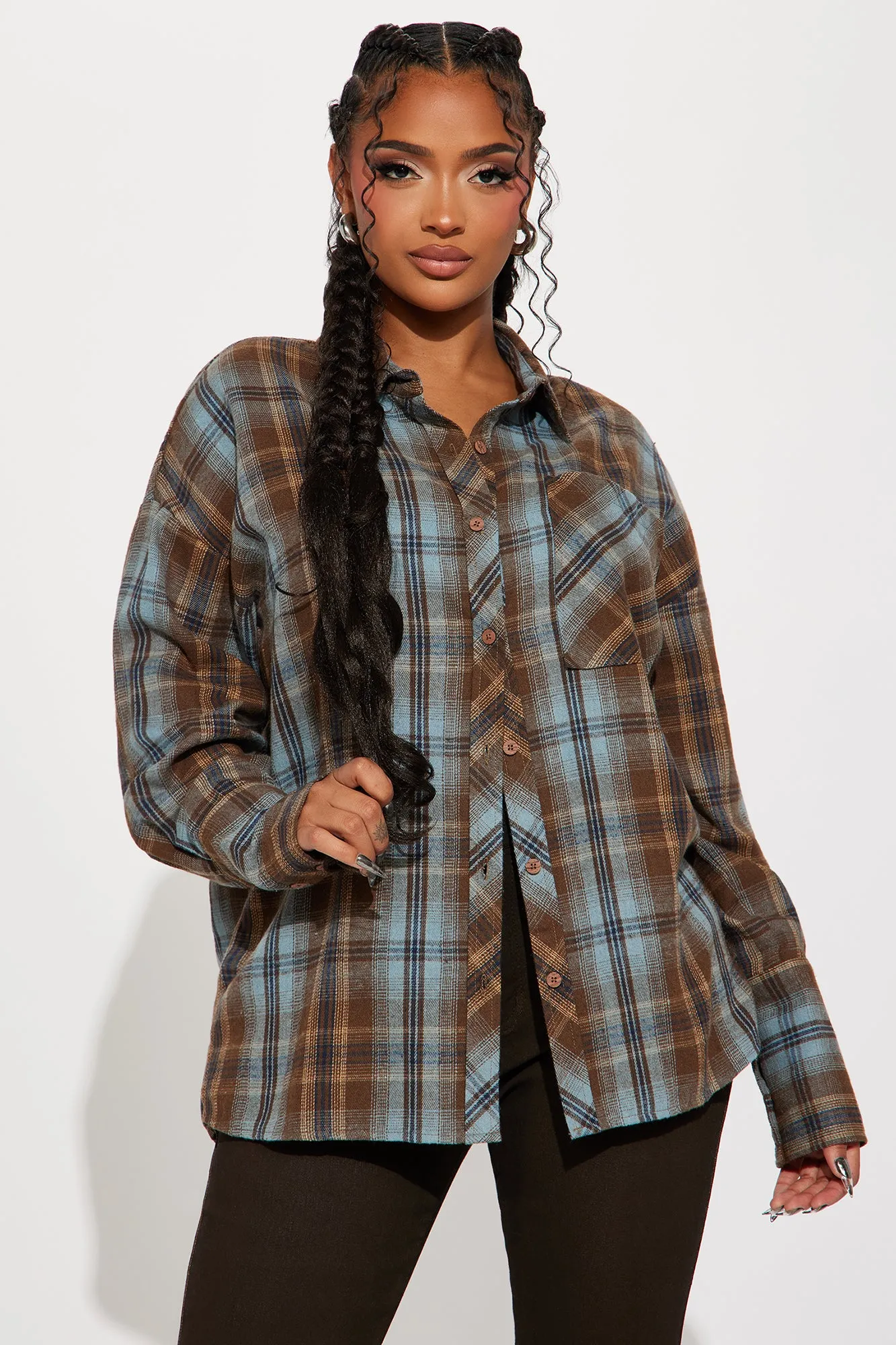 Fall For You Plaid Shirt - Brown/combo sold by Fashion Nova