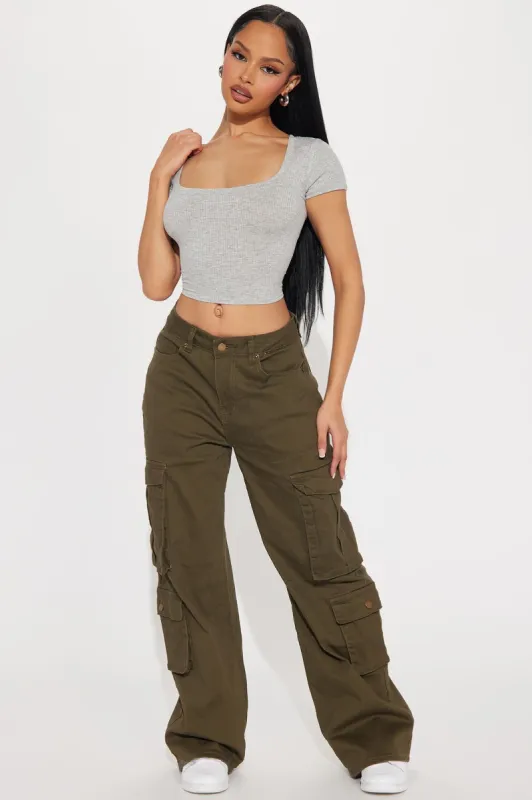Crazy About You Wide Leg Cargo Pant - Olive sold by Fashion Nova