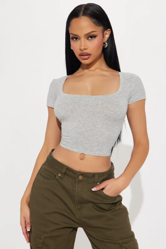 Stacy Square Neck Crop Top - Heathered Grey sold by Fashion Nova