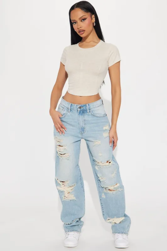 I'm All In Ripped Straight Leg Jeans - Light Wash sold by Fashion Nova