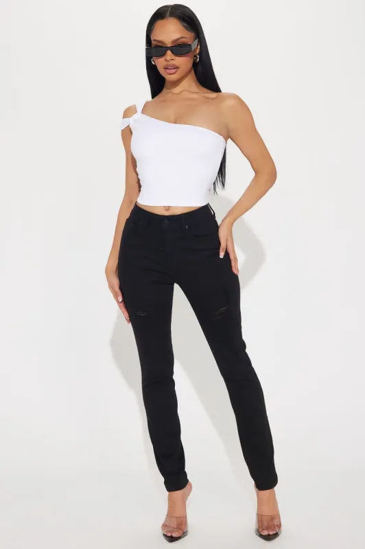 On To The Next One Stretch Ripped Skinny Jeans - Black sold by Fashion Nova