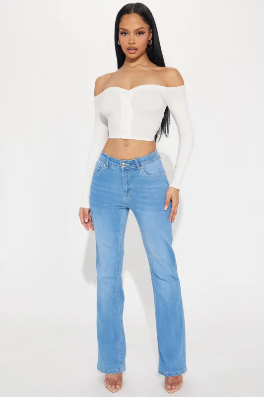 All The Right Things Stretch Embellished Bootcut Jeans - Medium Wash sold by Fashion Nova