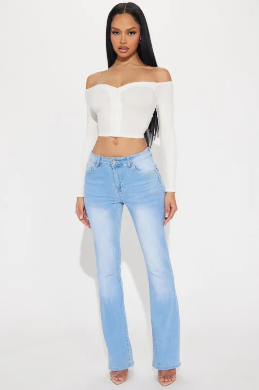 Hold The Line Embellished Pocket Bootcut Jeans - Light Wash sold by Fashion Nova