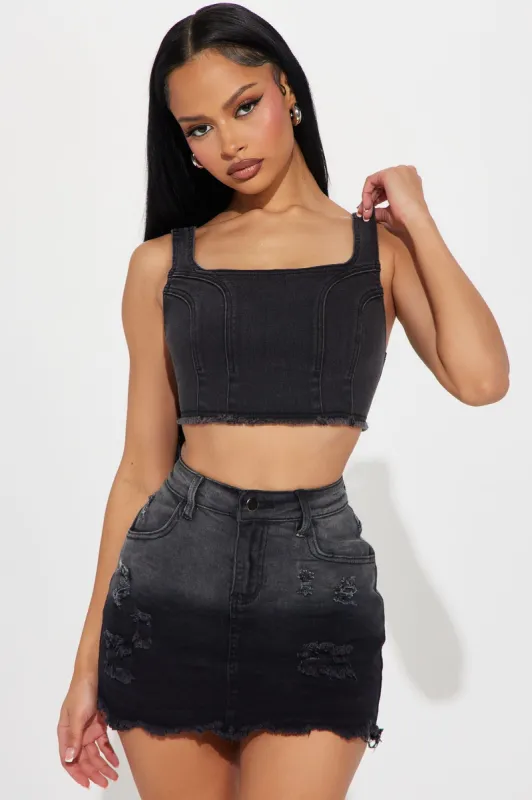 Pick A Side Denim Top - Black sold by Fashion Nova