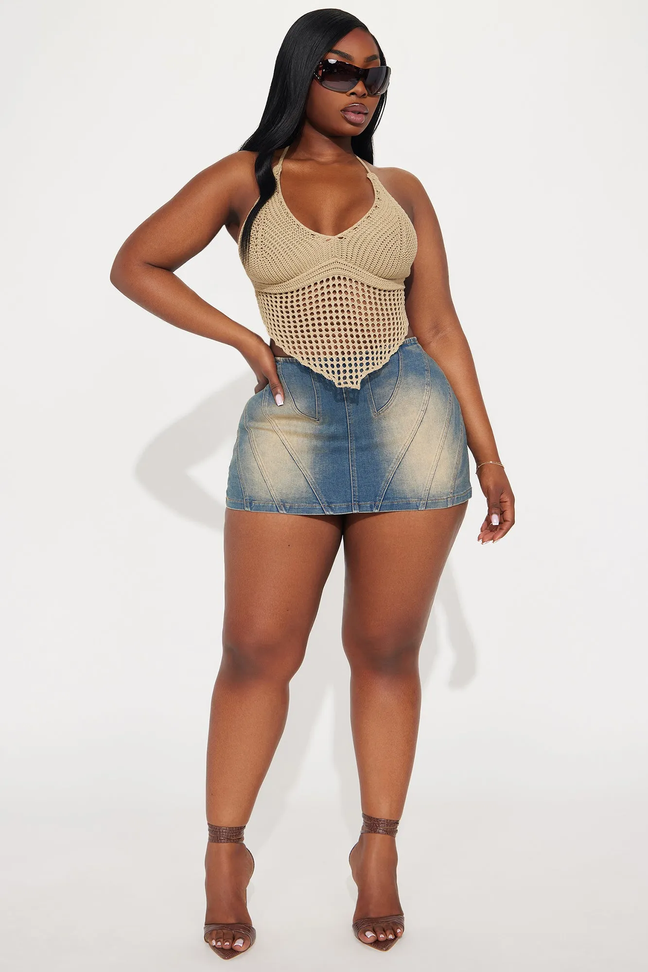 Make Your Move Tinted Denim Mini Skort - Dark Wash sold by Fashion Nova