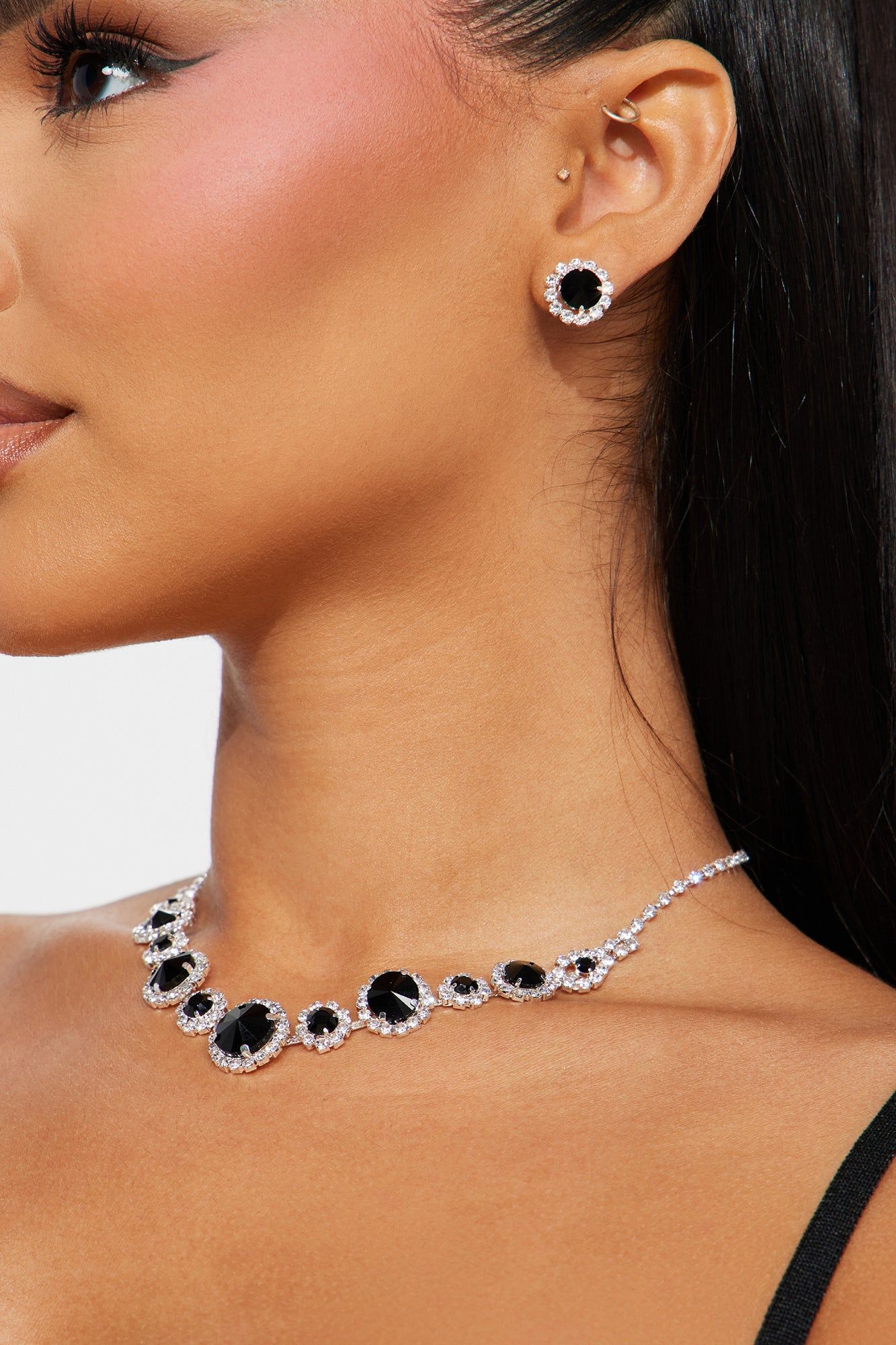 Wedding Reception Necklace And Earring Set - Silver/Black sold by Fashion Nova
