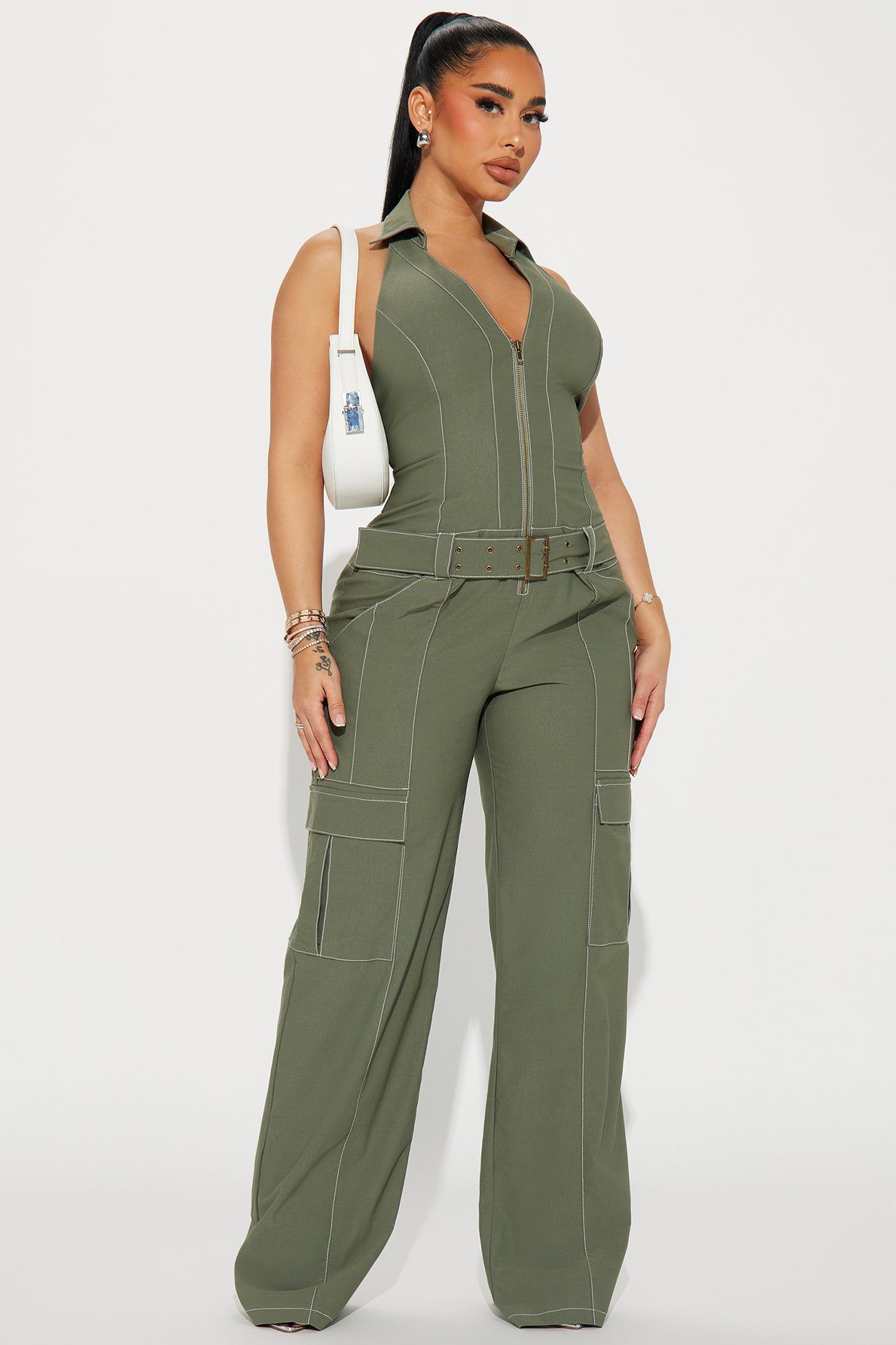 Make It Happen Cargo Jumpsuit - Olive sold by Fashion Nova