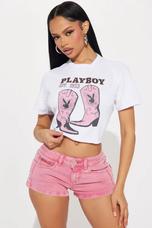 Playboy Gone Rodeo Tee - White sold by Fashion Nova
