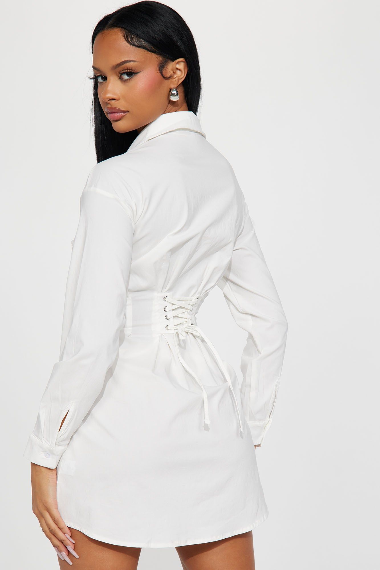 Madelyn Shirt Mini Dress - Off White sold by Fashion Nova product image thumbnail 3