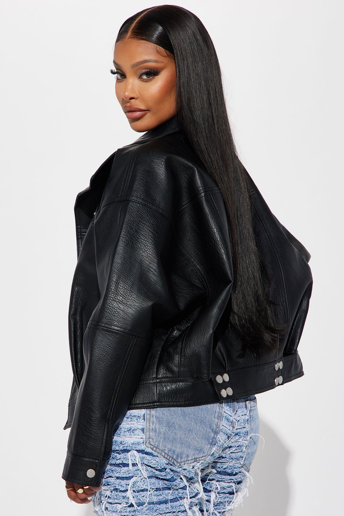 Rough Ride Oversized Moto Jacket - Black sold by Fashion Nova product image thumbnail 3