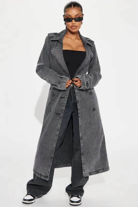 Can't Blame Me Washed Denim Trench - Black Wash sold by Fashion Nova