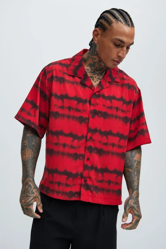Lorenzo Tie Dye Textured Shirt - Red/combo sold by Fashion Nova