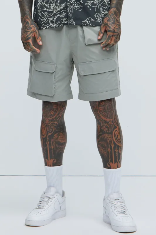 Get Right Utility Nylon Shorts - Grey sold by Fashion Nova