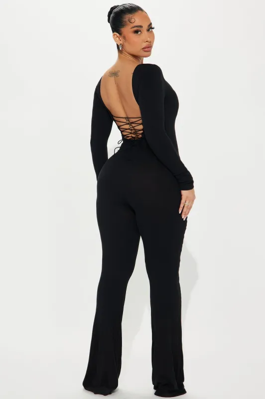 Ava Flare Shapewear Jumpsuit - Black sold by Fashion Nova