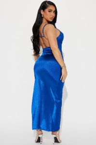 Andrea Satin Midi Dress - Blue sold by Fashion Nova