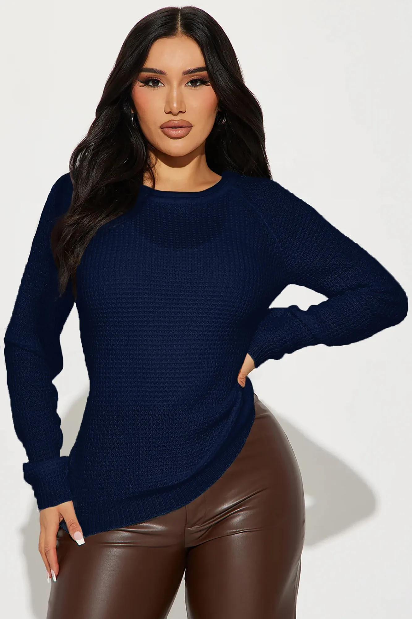 Ariana Waffle Sweater - Navy sold by Fashion Nova