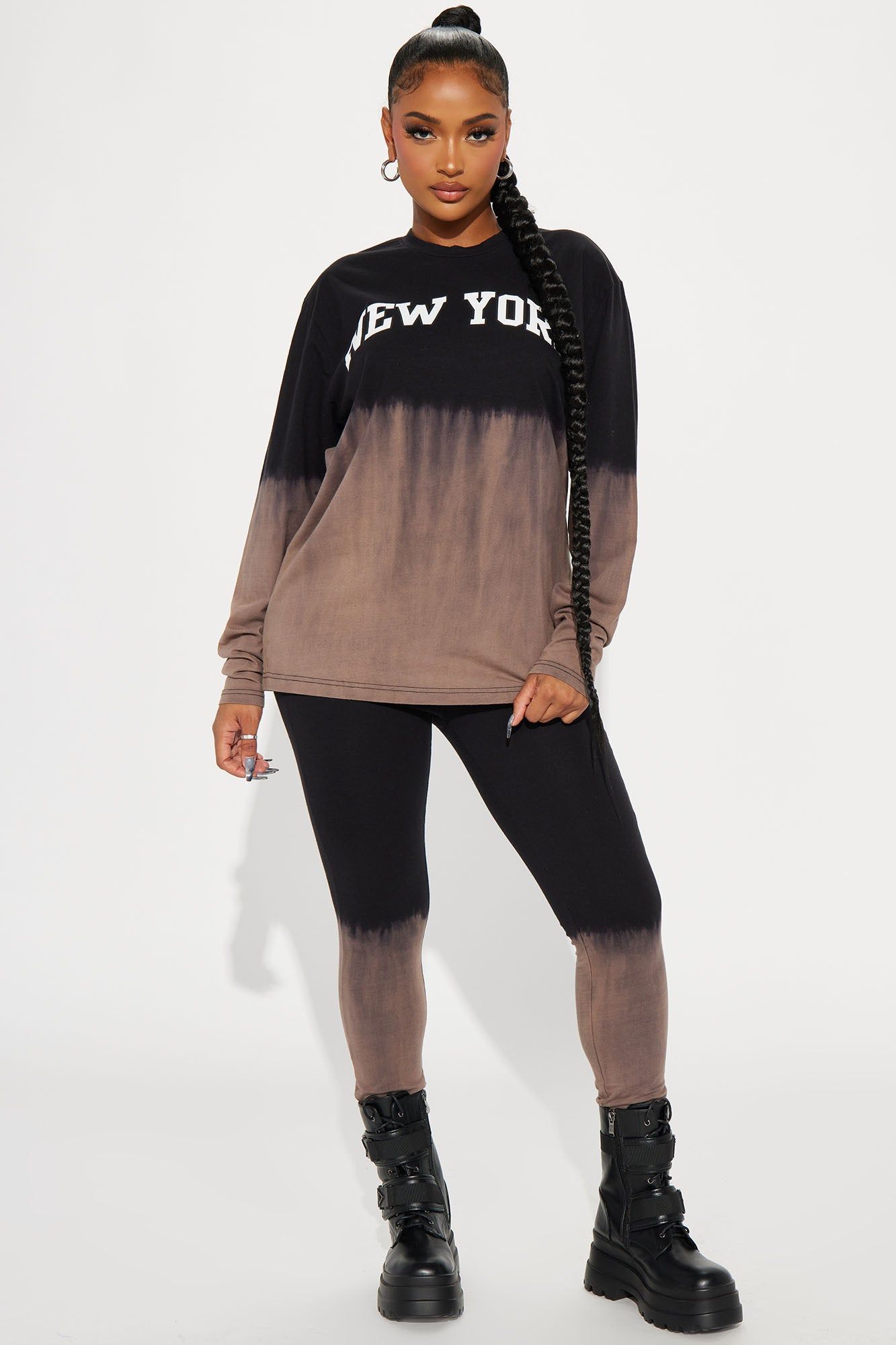 New York Life Ombre Legging Set - Brown/combo sold by Fashion Nova