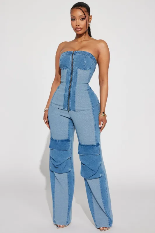 Falling Deep Denim Pant Set - Medium Wash sold by Fashion Nova
