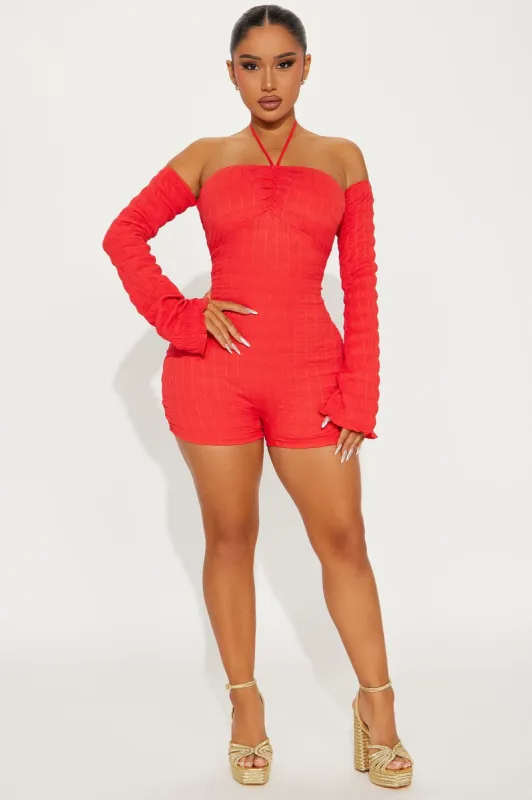 Feeling Bubbly Romper - Red sold by Fashion Nova