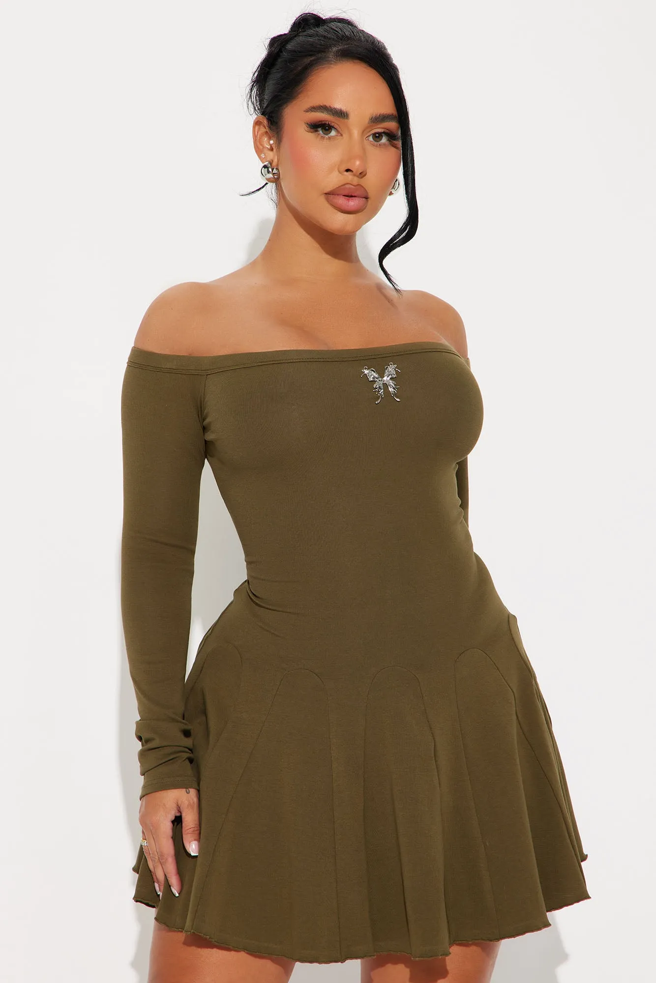 Fairy Wings Off Shoulder Mini Dress - Olive sold by Fashion Nova product image thumbnail 2