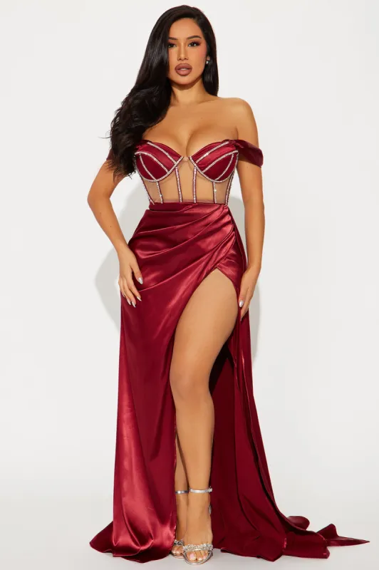 Unapologetic Satin Gown - Wine sold by Fashion Nova