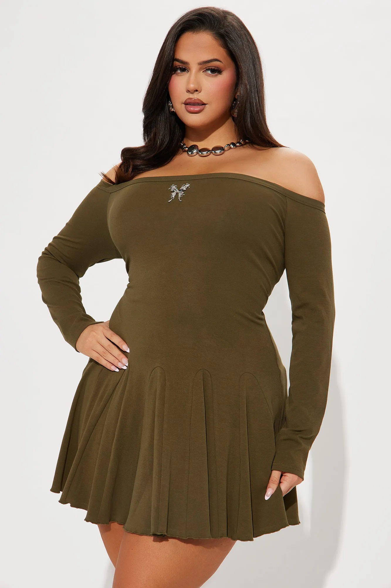 Fairy Wings Off Shoulder Mini Dress - Olive sold by Fashion Nova product image thumbnail 5