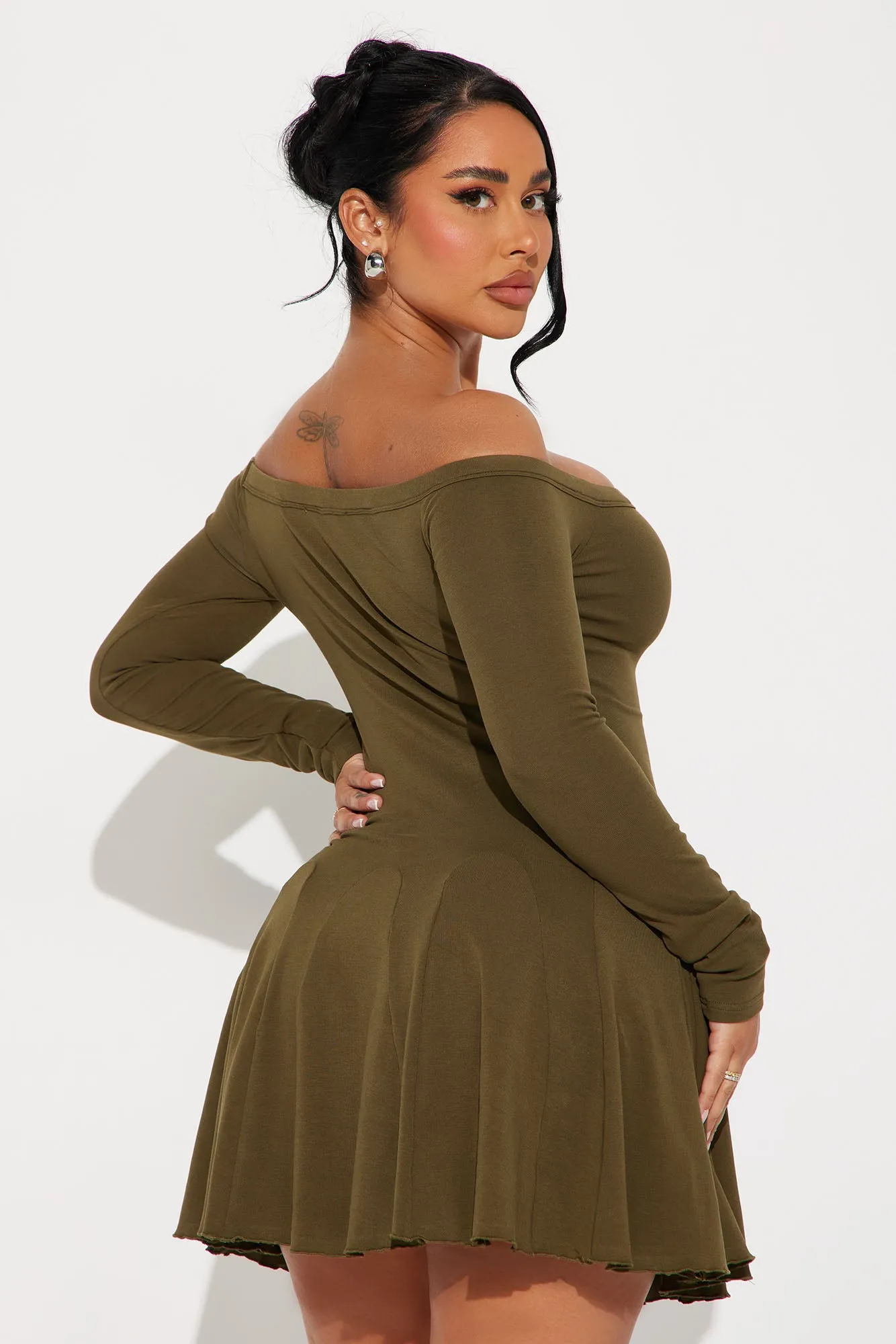 Fairy Wings Off Shoulder Mini Dress - Olive sold by Fashion Nova product image thumbnail 3