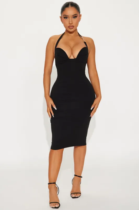 Midnight Stallion Midi Dress - Black sold by Fashion Nova