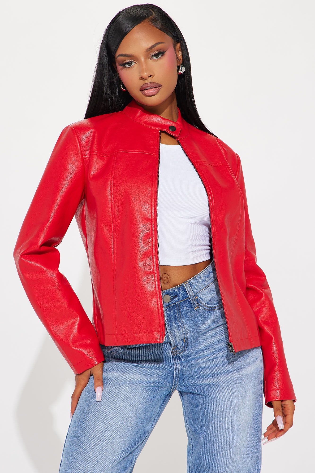Love At First Sight Faux Leather Jacket - Red sold by Fashion Nova