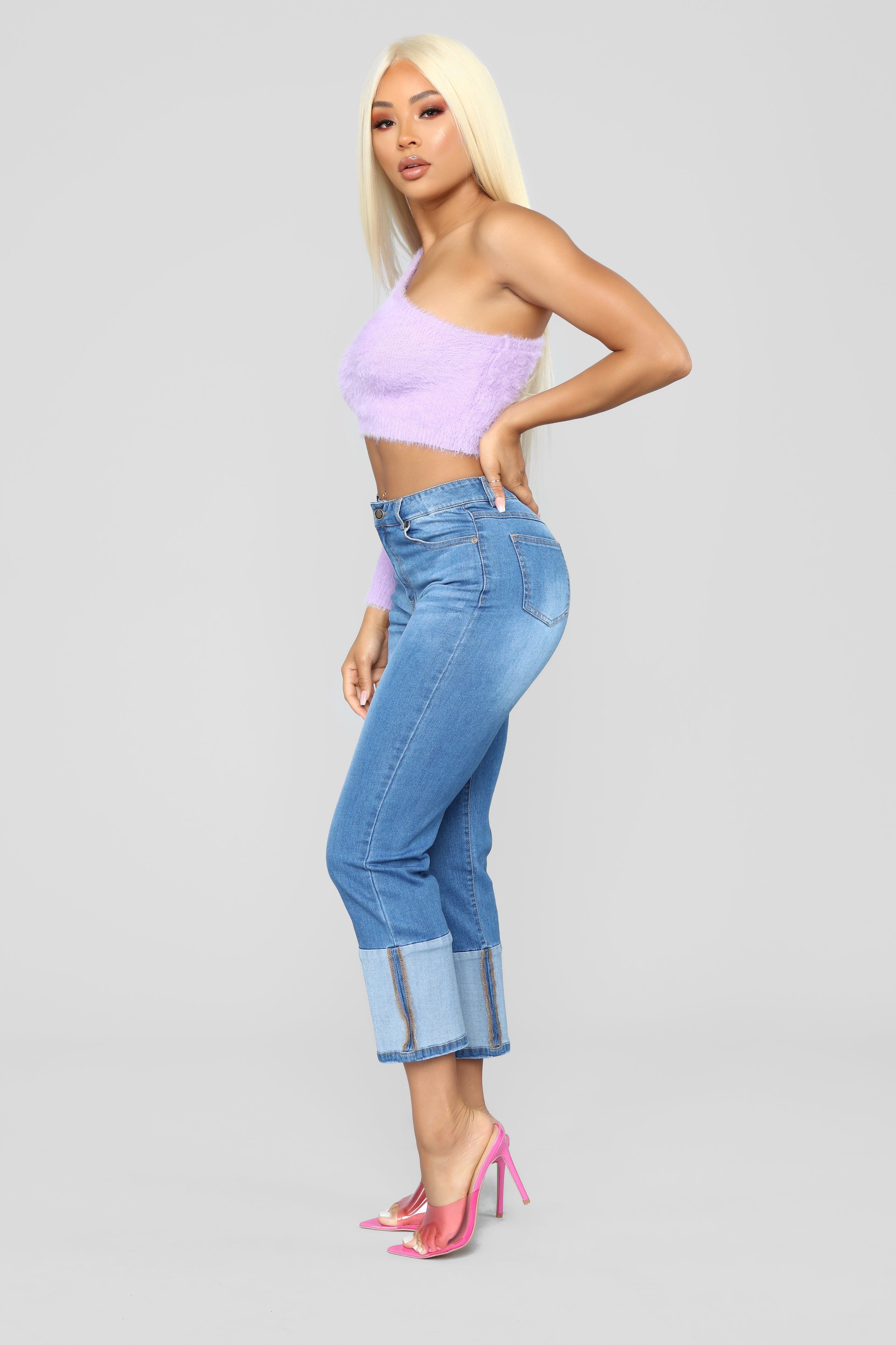Two Toned Heart Straight Leg Crop Jeans - Medium Blue Wash sold by Fashion Nova product image thumbnail 4