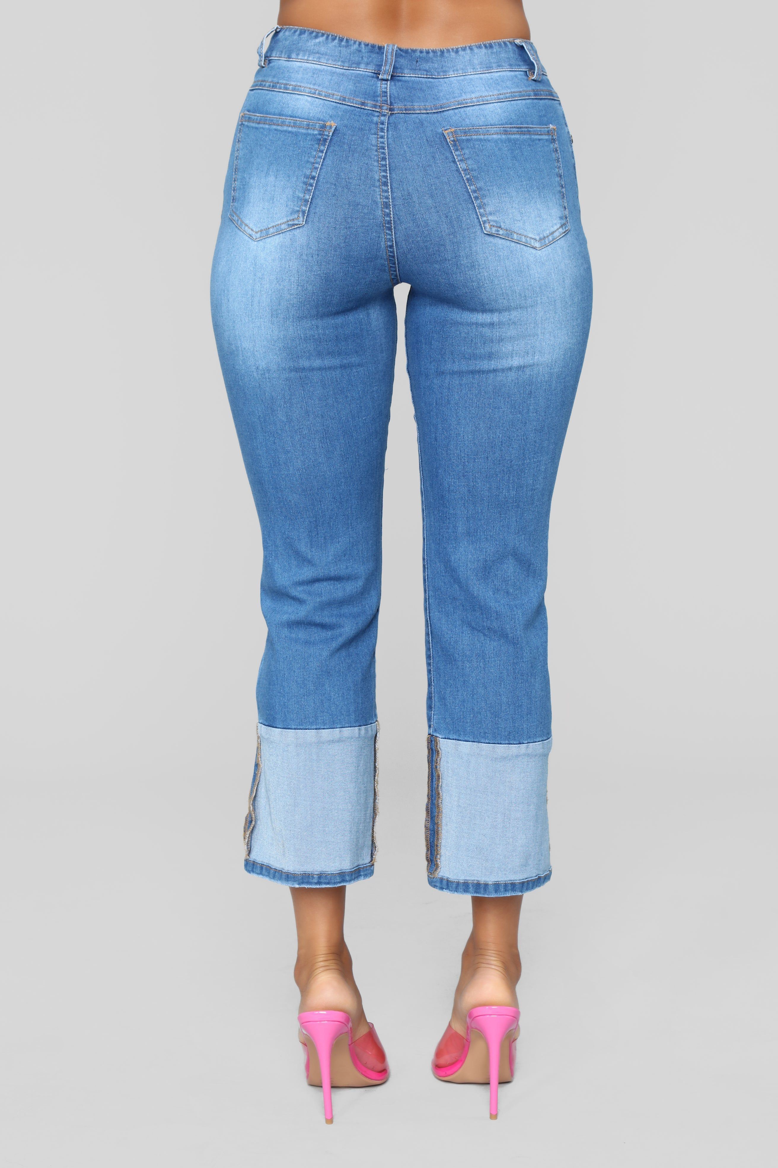 Two Toned Heart Straight Leg Crop Jeans - Medium Blue Wash sold by Fashion Nova product image thumbnail 5