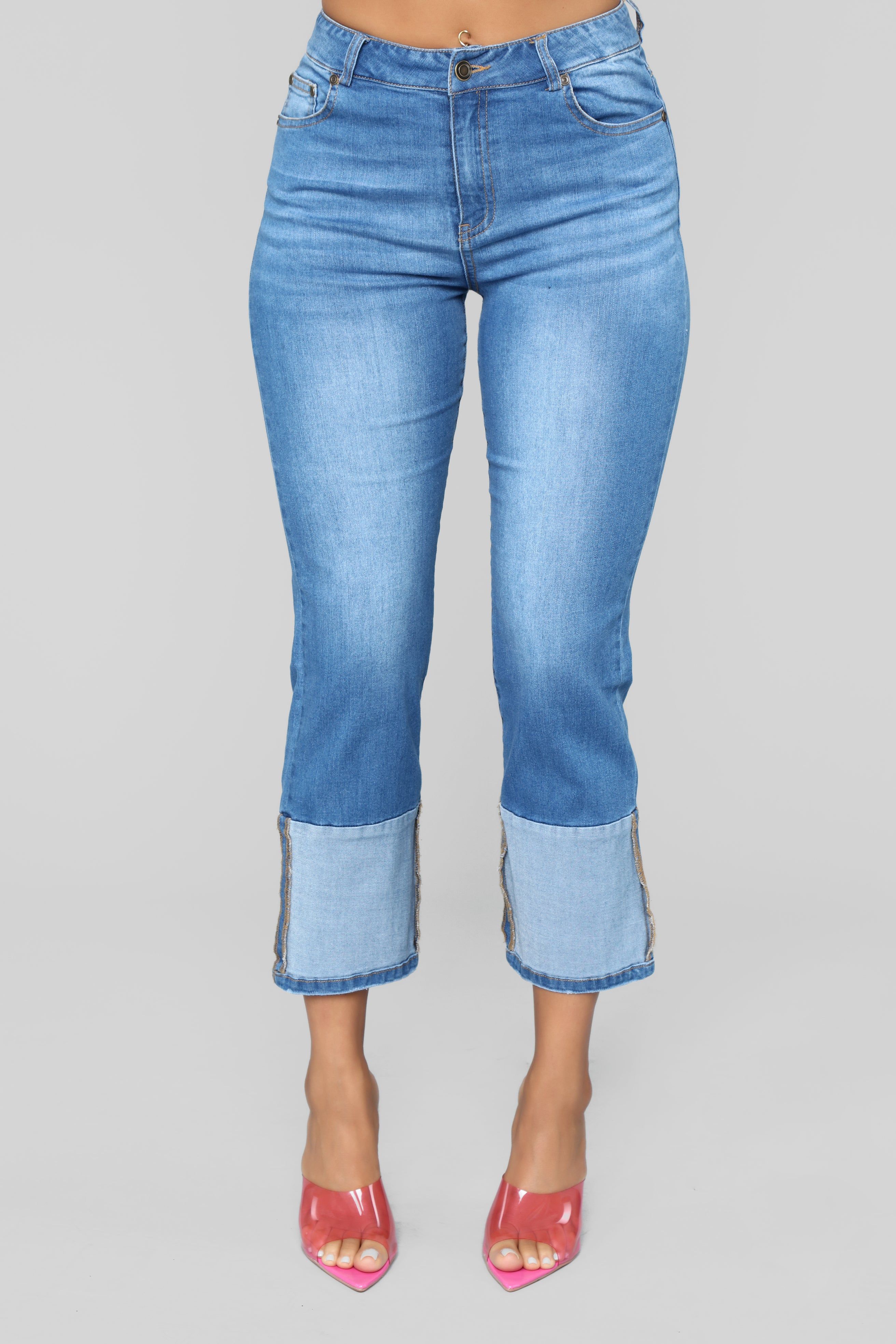 Two Toned Heart Straight Leg Crop Jeans - Medium Blue Wash sold by Fashion Nova product image thumbnail 2