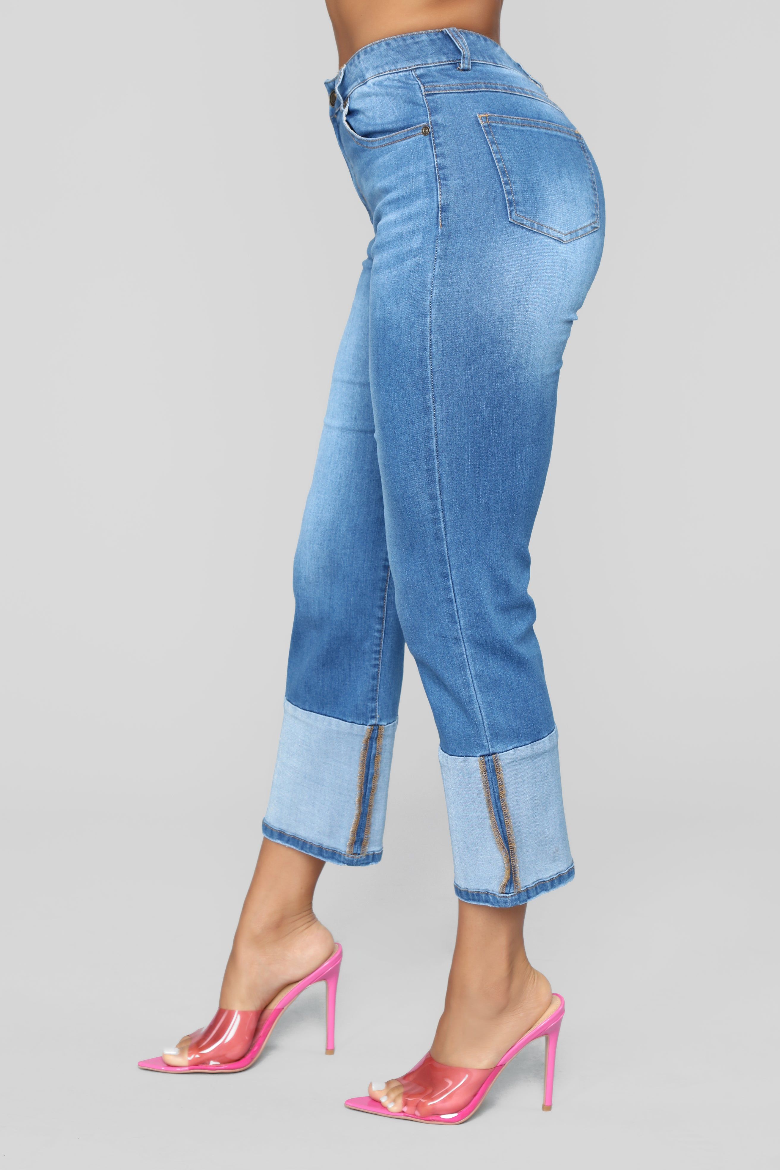 Two Toned Heart Straight Leg Crop Jeans - Medium Blue Wash sold by Fashion Nova