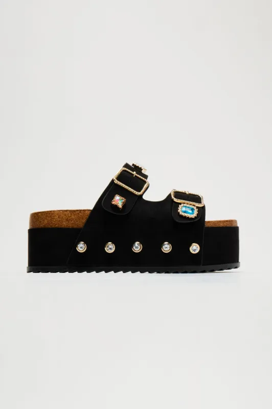 Arabelle Embellished Platform Slides - Black sold by Fashion Nova