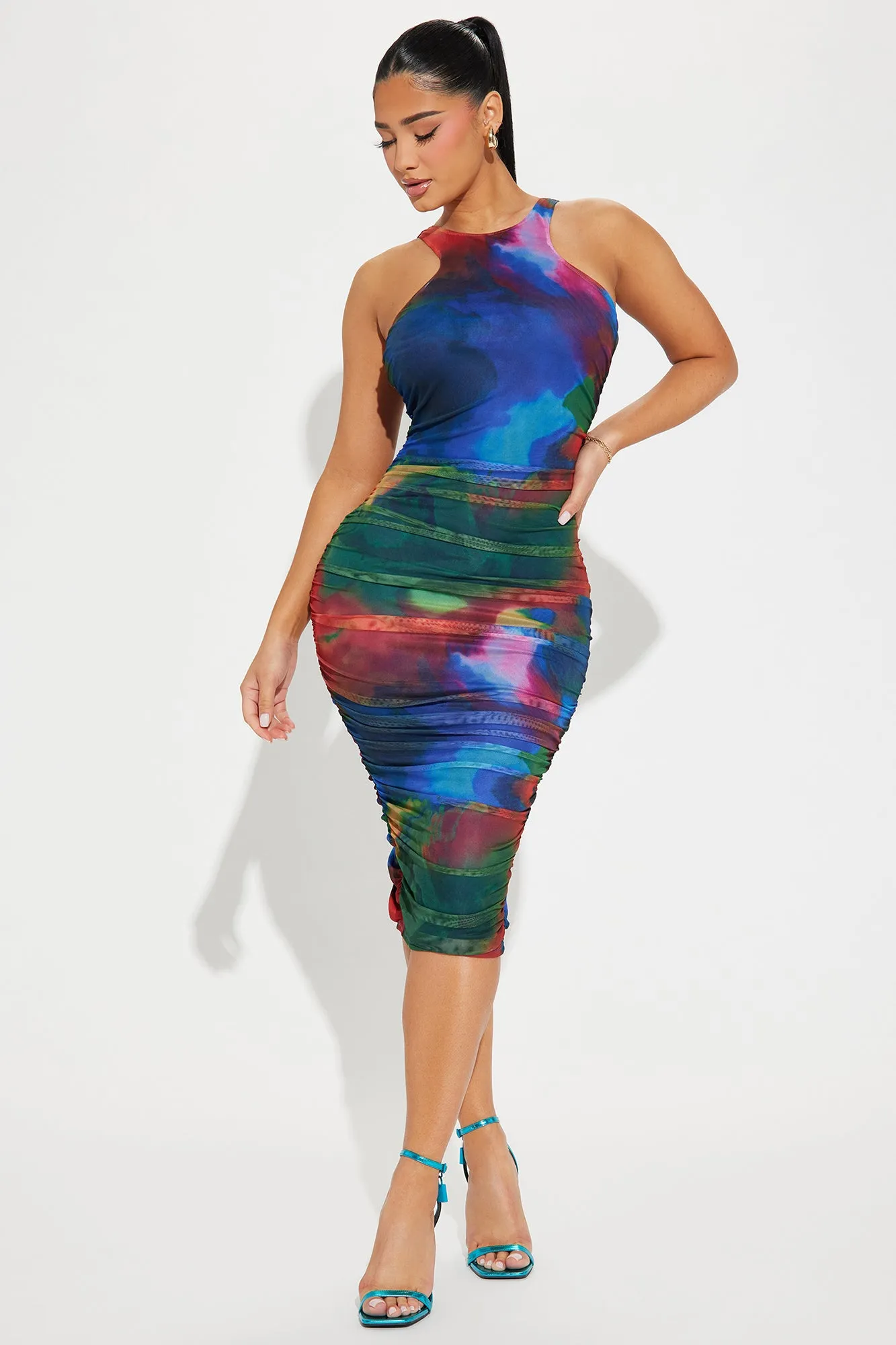 Kaleidoscope Eyes Mesh Midi Dress - Multi Color sold by Fashion Nova