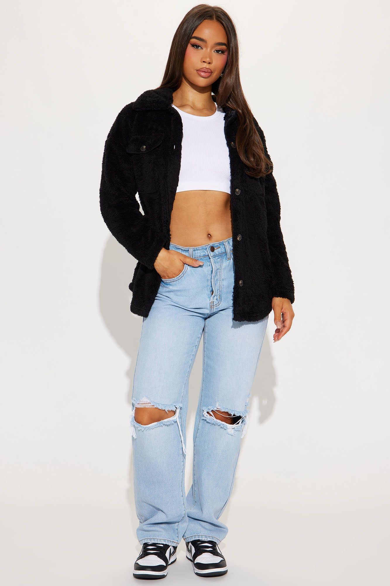Feels Like Fall Sherpa Shacket - Black sold by Fashion Nova product image thumbnail 2