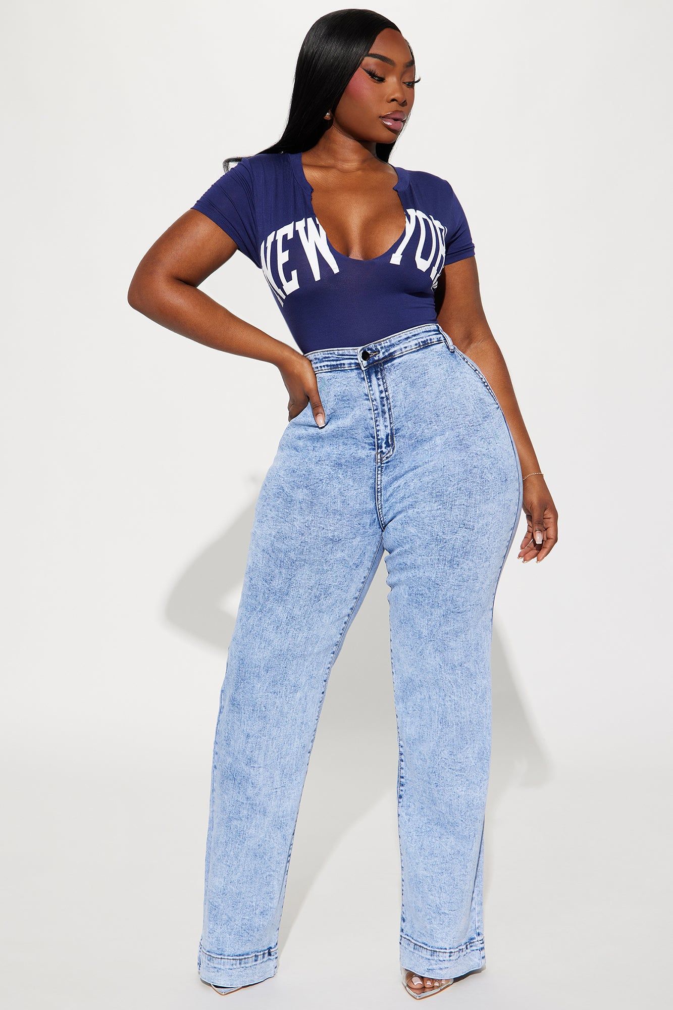 Margot Stretch Trouser Jeans - Acid Wash Blue sold by Fashion Nova product image thumbnail 4