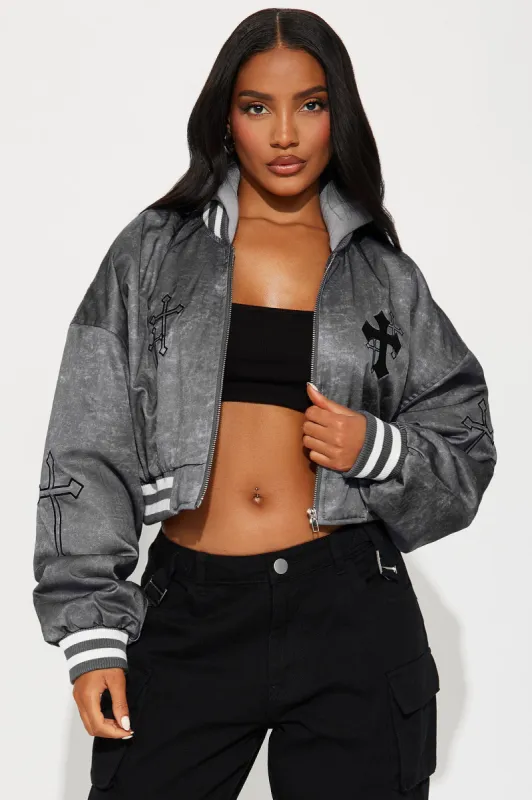 In The Studio Bomber Jacket - Grey sold by Fashion Nova