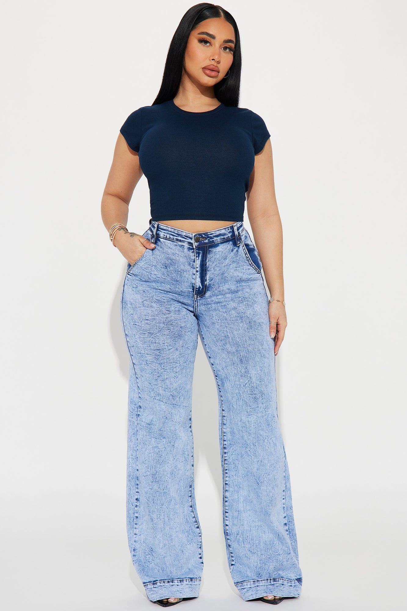 Margot Stretch Trouser Jeans - Acid Wash Blue sold by Fashion Nova