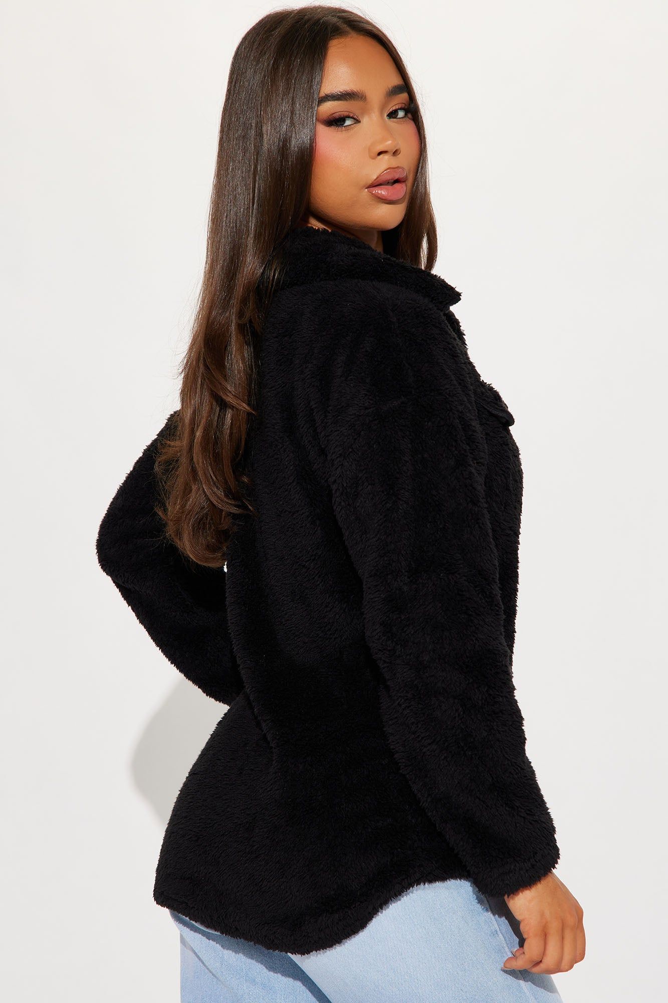Feels Like Fall Sherpa Shacket - Black sold by Fashion Nova product image thumbnail 4