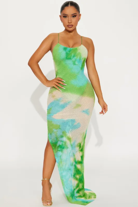 Making A Splash Maxi Dress - Green/combo sold by Fashion Nova