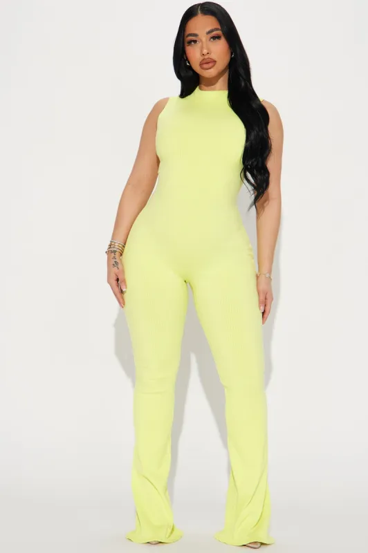 Amber Snatched Flare Jumpsuit - Citron sold by Fashion Nova