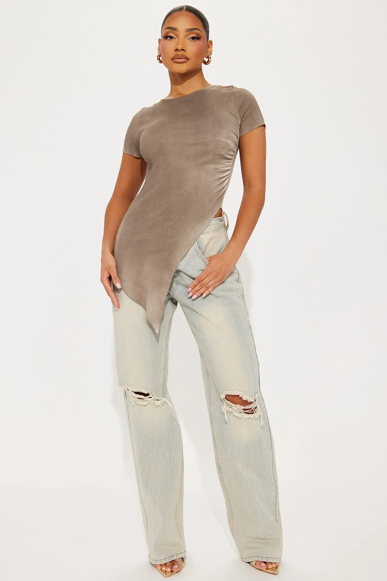 On Cloud Nine Asymmetrical Washed Top - Taupe sold by Fashion Nova product image thumbnail 2