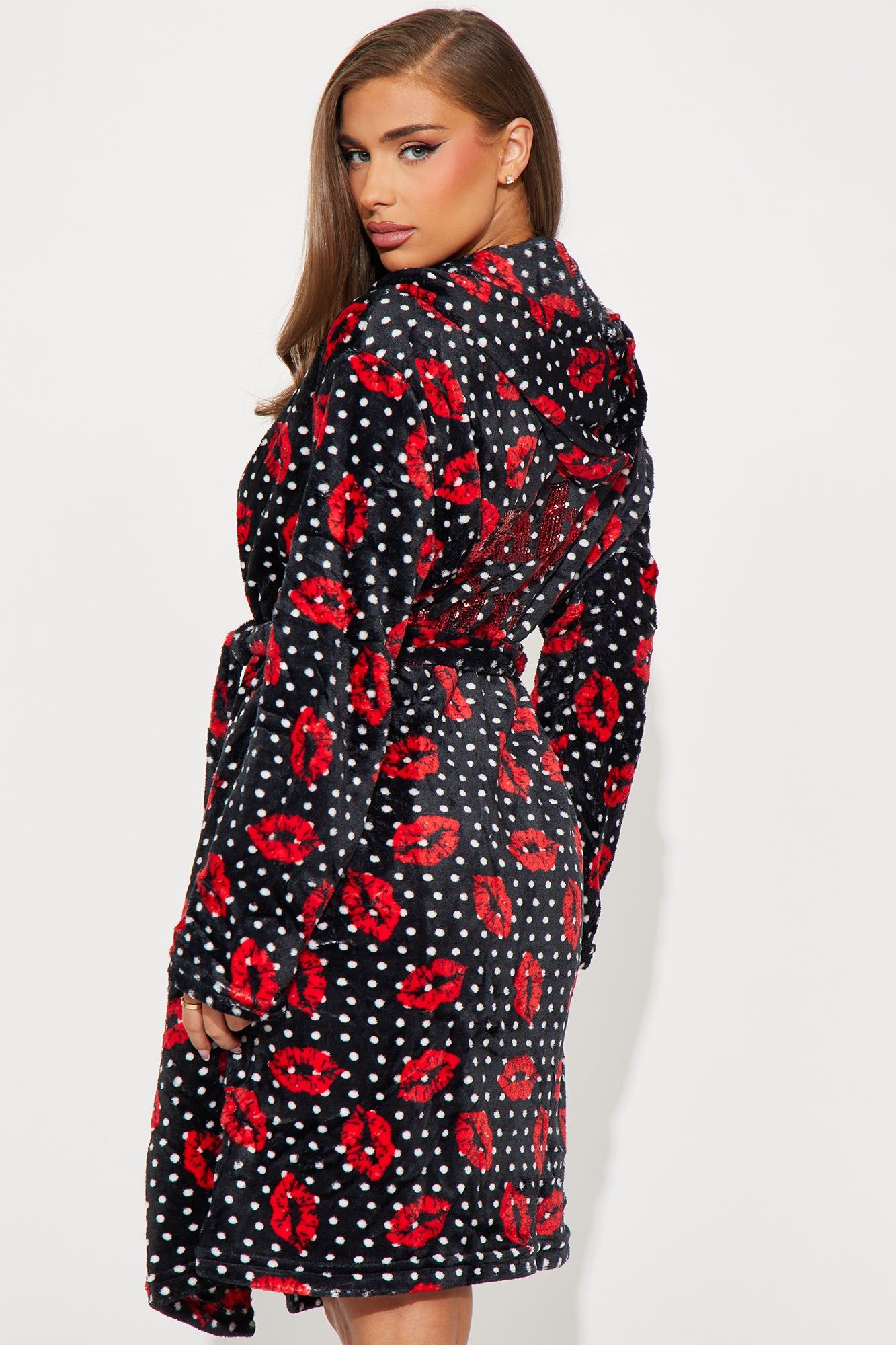Kisses For You Plush PJ Robe - Black/Red sold by Fashion Nova product image thumbnail 3