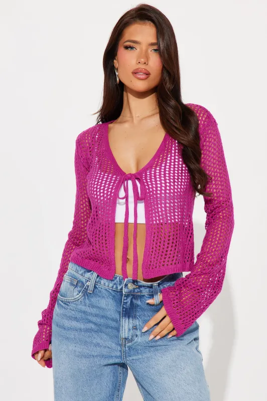 Kandi Tie Front Pointelle Cardigan - Pink sold by Fashion Nova
