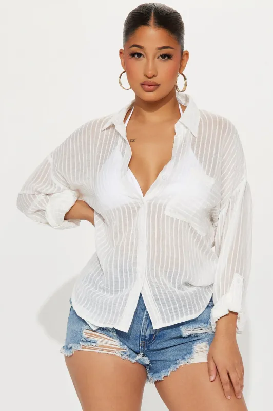 Journi Striped Shirt - White sold by Fashion Nova