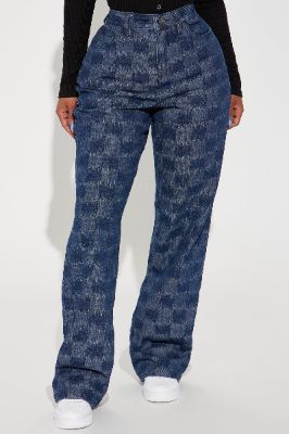 Check Cleared Straight Leg Jeans - Dark Wash sold by Fashion Nova