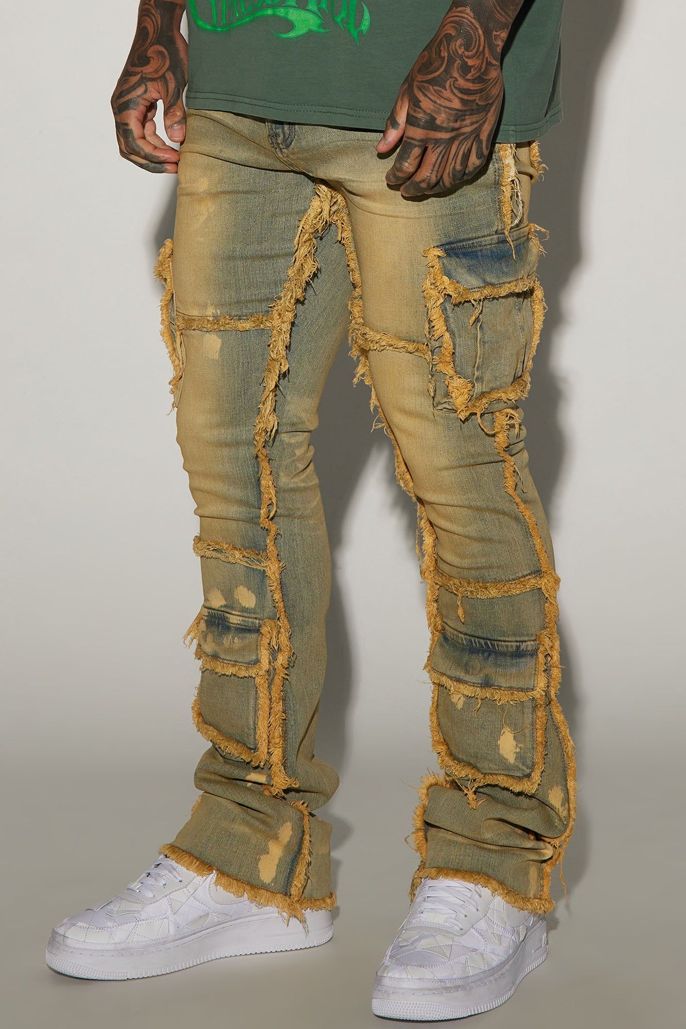 We Got This Fray Stacked Skinny Flare Jeans - Medium Wash sold by Fashion Nova